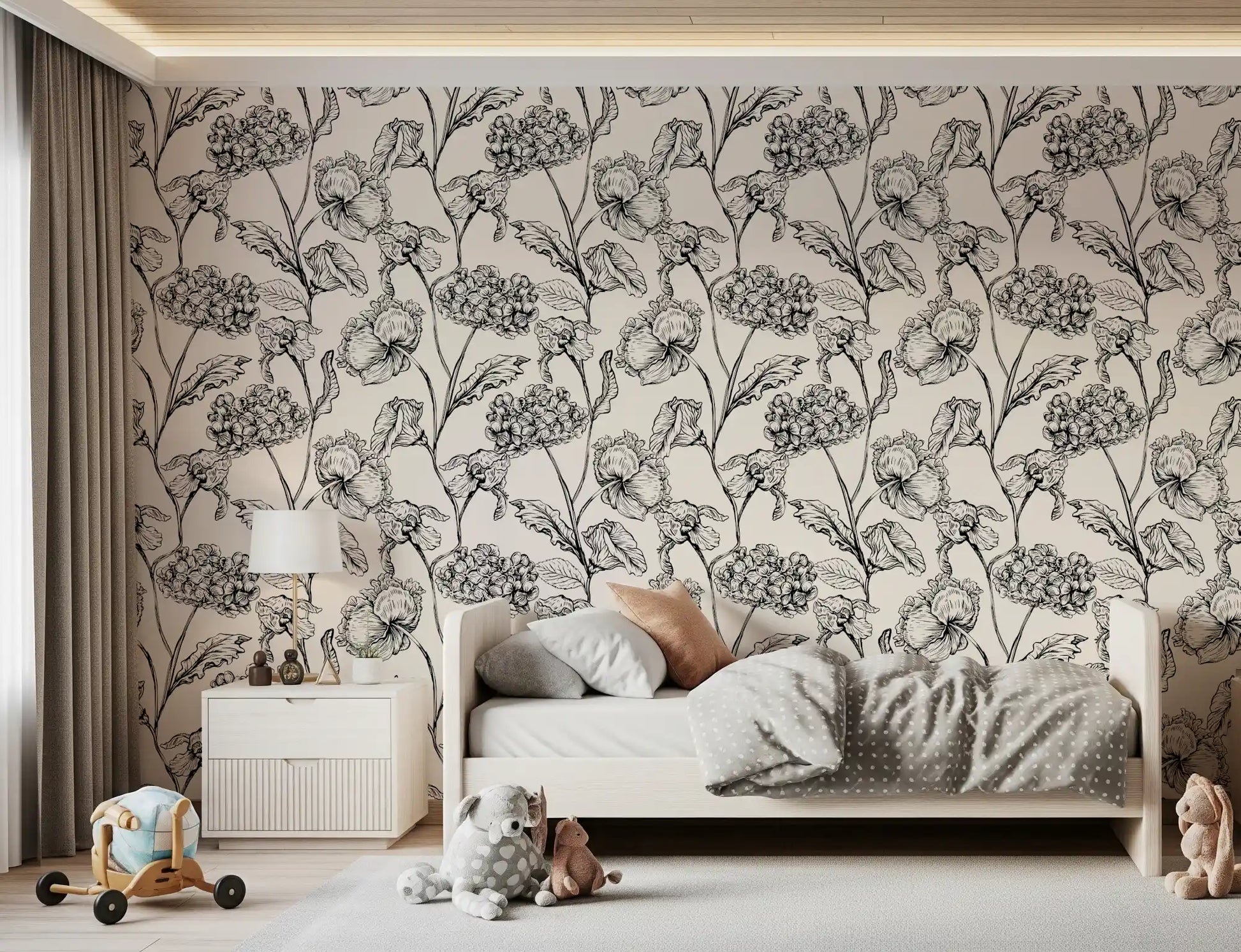 Monochrome Botanical Line Art Wallpaper⁠