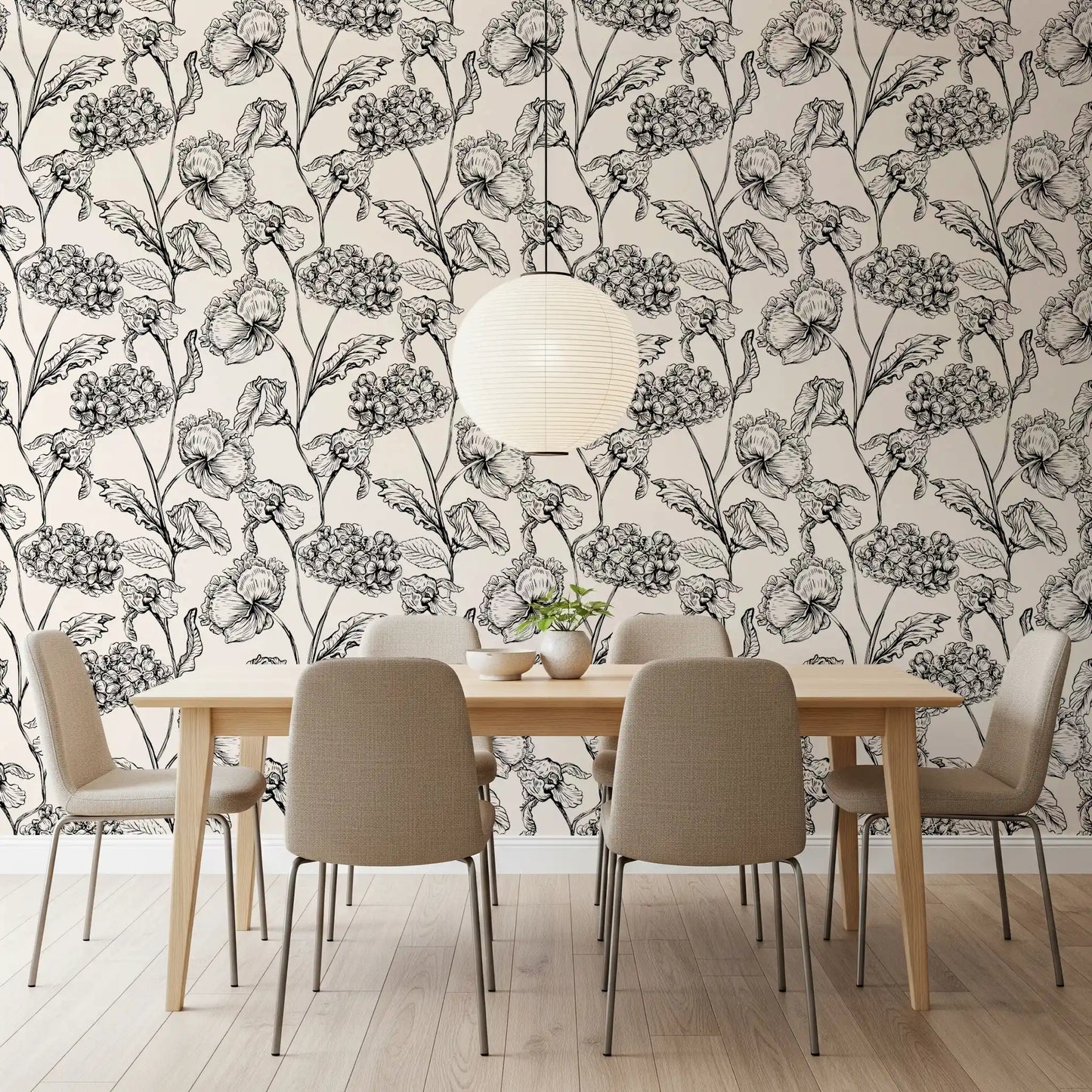 Monochrome Botanical Line Art Wallpaper⁠