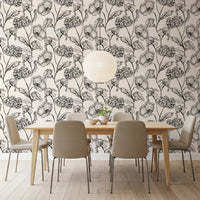 Monochrome Botanical Line Art Wallpaper⁠