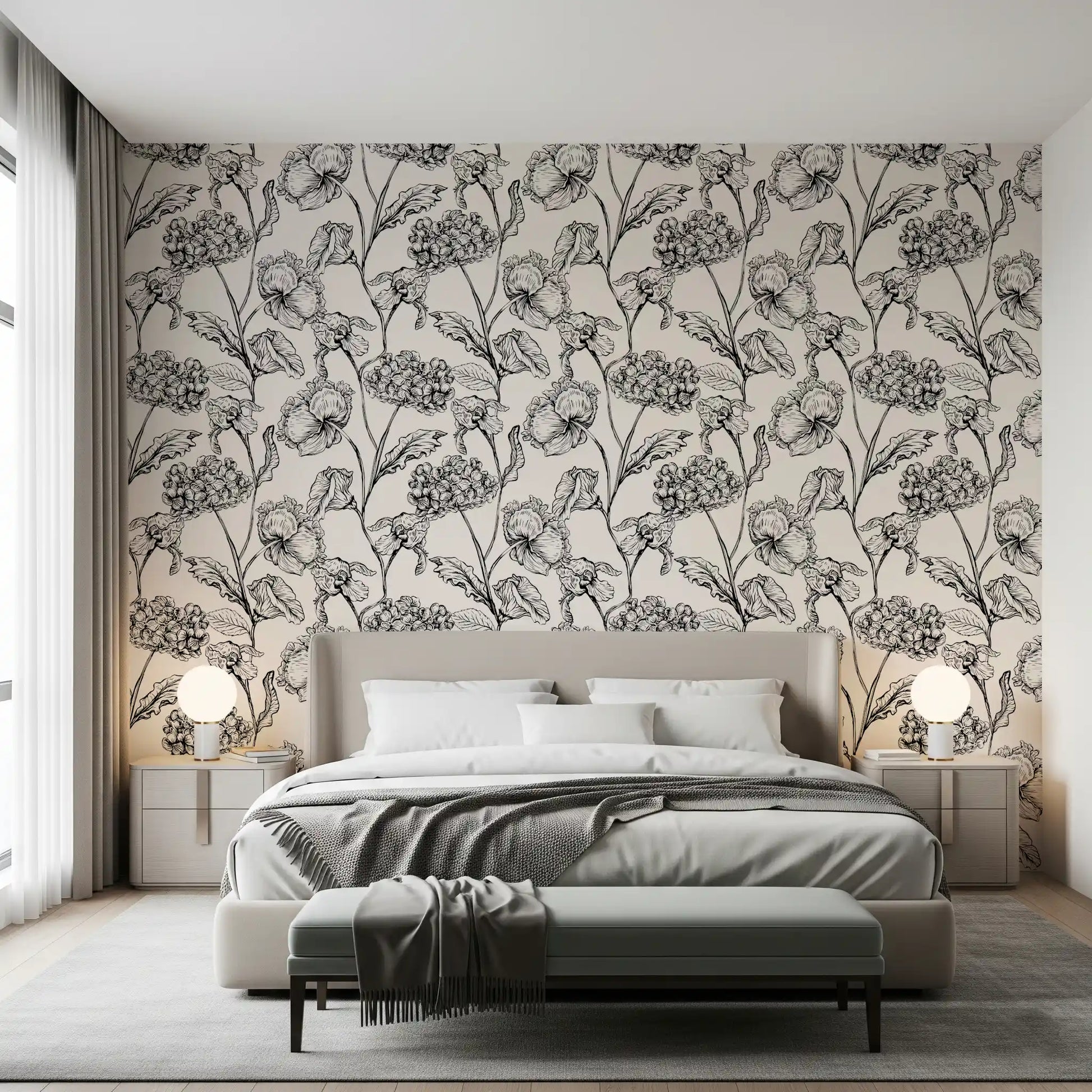 Monochrome Botanical Line Art Wallpaper⁠