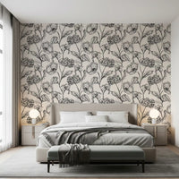 Monochrome Botanical Line Art Wallpaper⁠