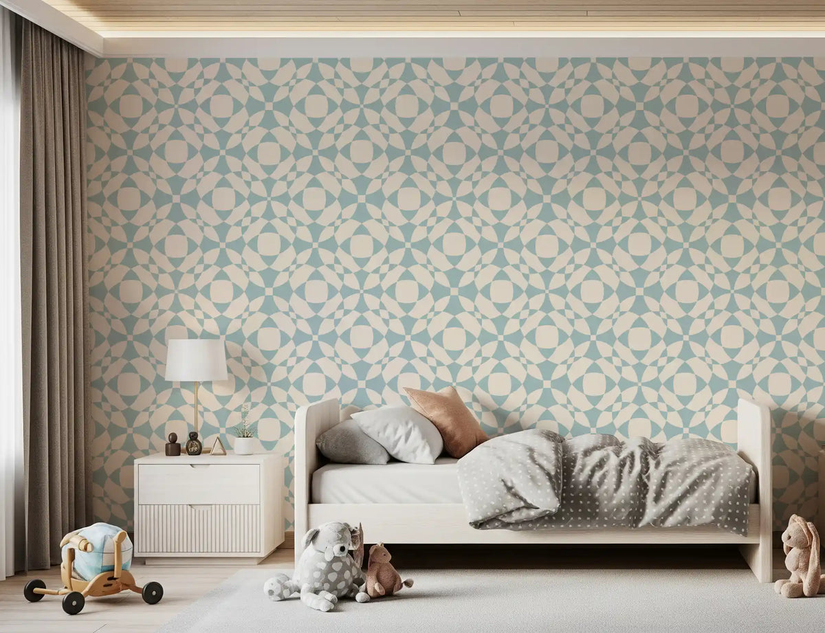 Cream interlocking curves geometric wallpaper on soft blue GD11731