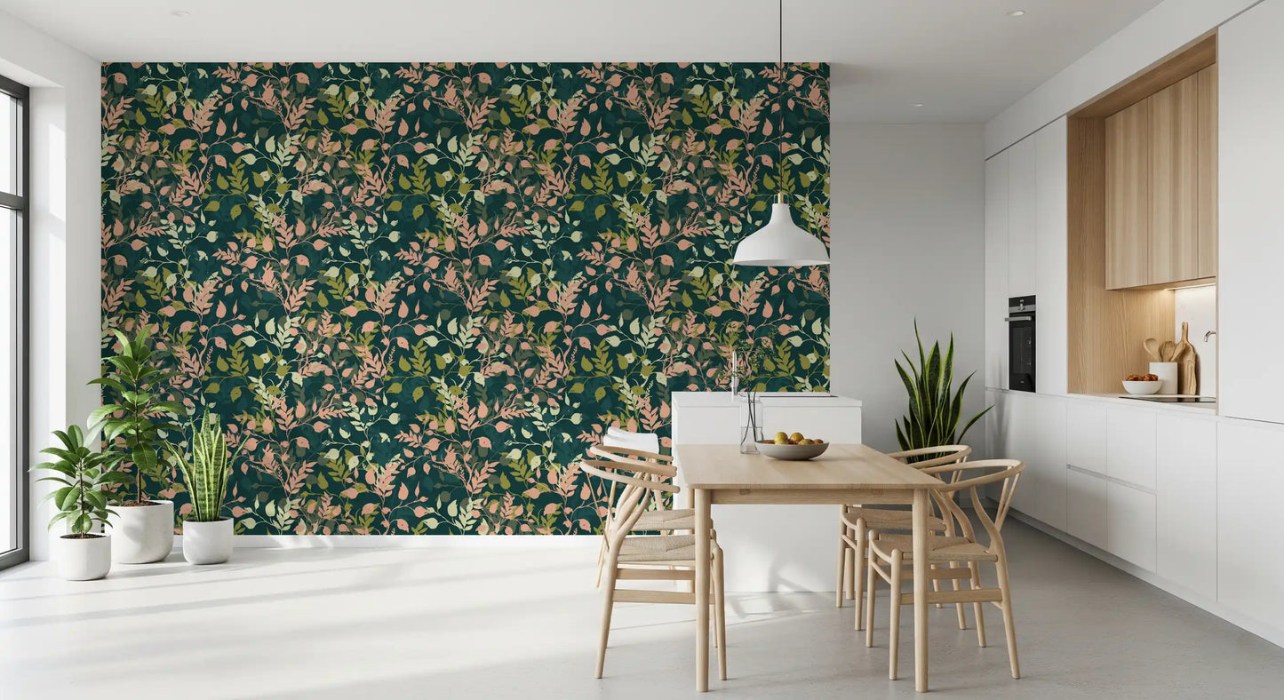 Midnight Garden Botanical Leaf Silhouette Wallpaper⁠