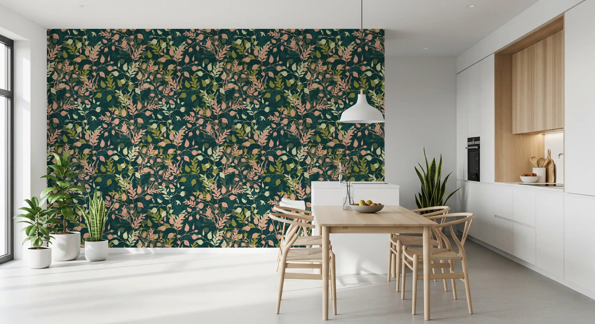Midnight Garden Botanical Leaf Silhouette Wallpaper⁠