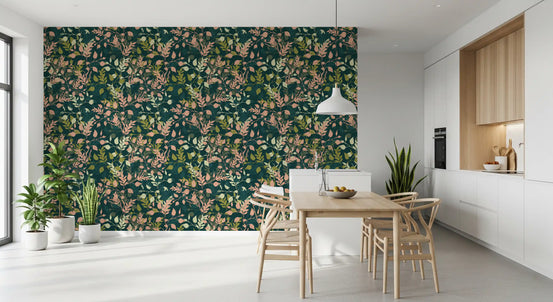 Midnight Garden Botanical Leaf Silhouette Wallpaper⁠