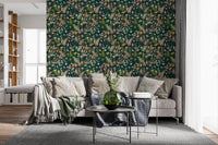 Midnight Garden Botanical Leaf Silhouette Wallpaper⁠