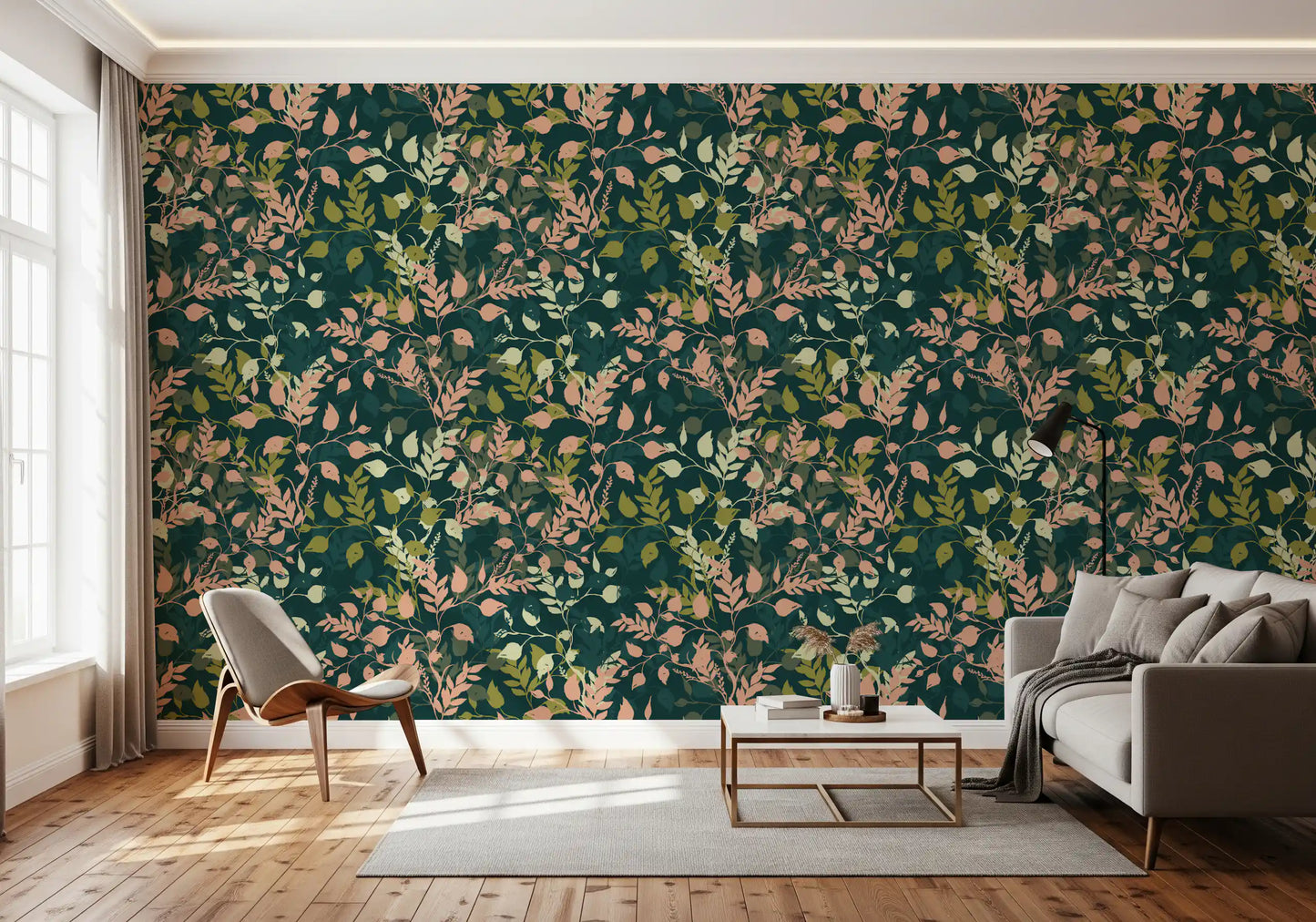 Midnight Garden Botanical Leaf Silhouette Wallpaper⁠