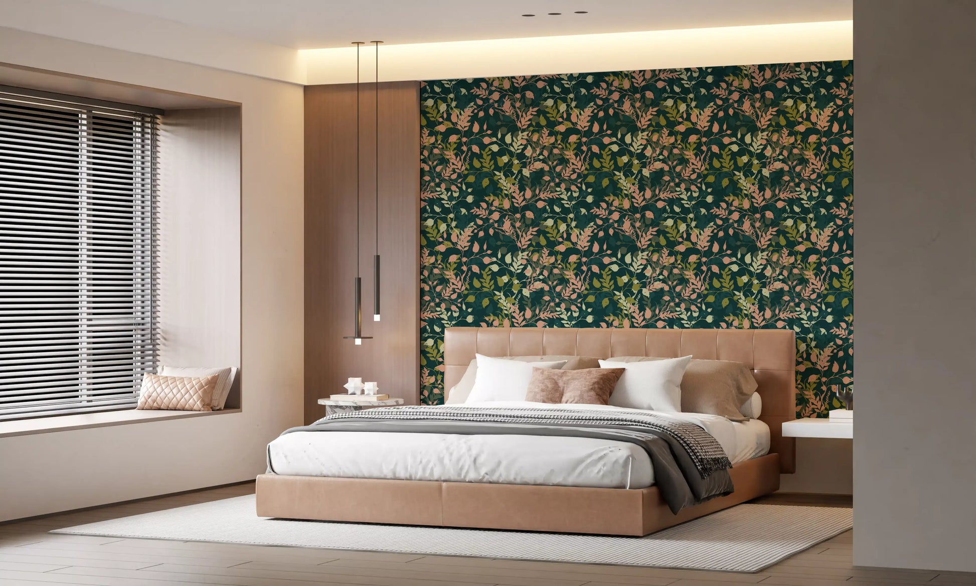 Midnight Garden Botanical Leaf Silhouette Wallpaper⁠