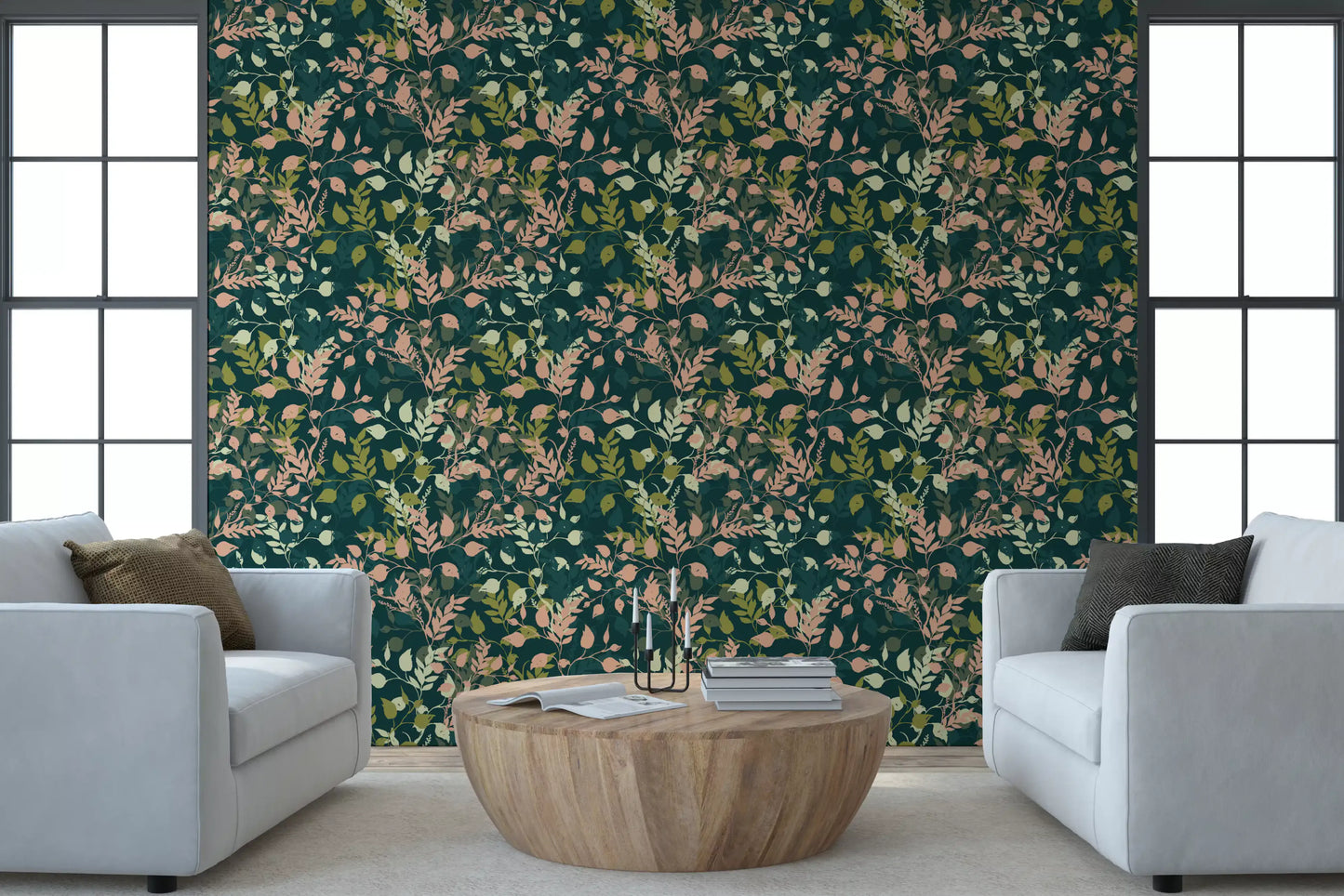 Midnight Garden Botanical Leaf Silhouette Wallpaper⁠
