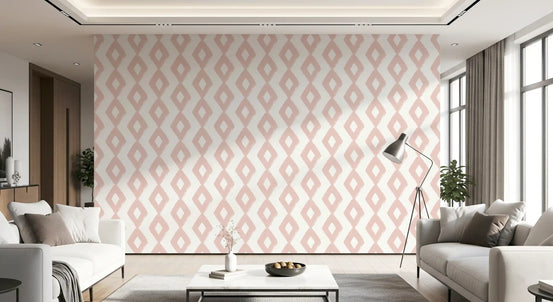 Soft Blush Hand-Painted Diamond Geometric Wallpaper⁠