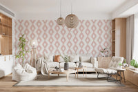 Soft Blush Hand-Painted Diamond Geometric Wallpaper⁠