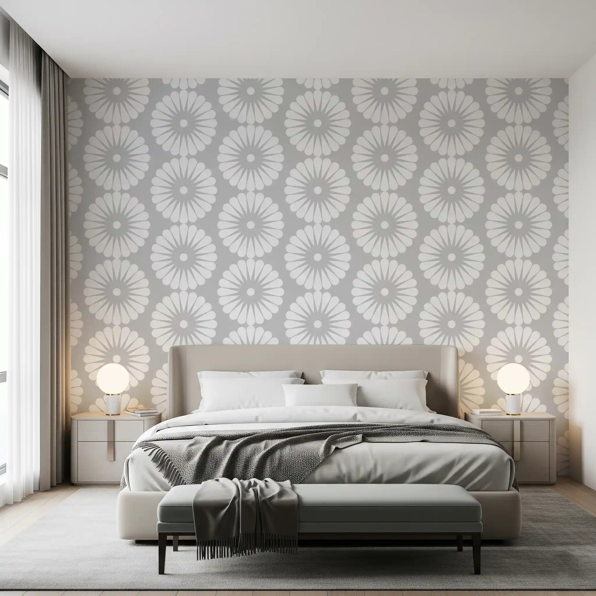 Minimalist Sunburst Radial Motif Wallpaper⁠