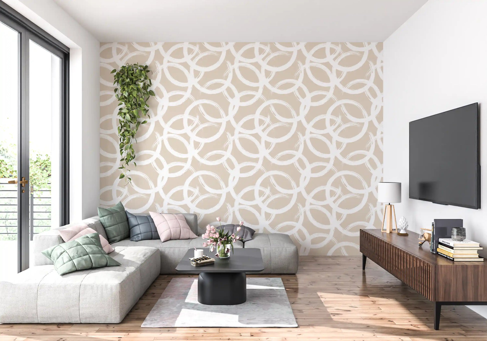 Cream Brushstroke Circles Wallpaper⁠