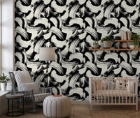 Monochrome Swirl Brushstrokes Wallpaper⁠