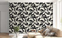 Monochrome Swirl Brushstrokes Wallpaper⁠