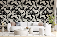Monochrome Swirl Brushstrokes Wallpaper⁠