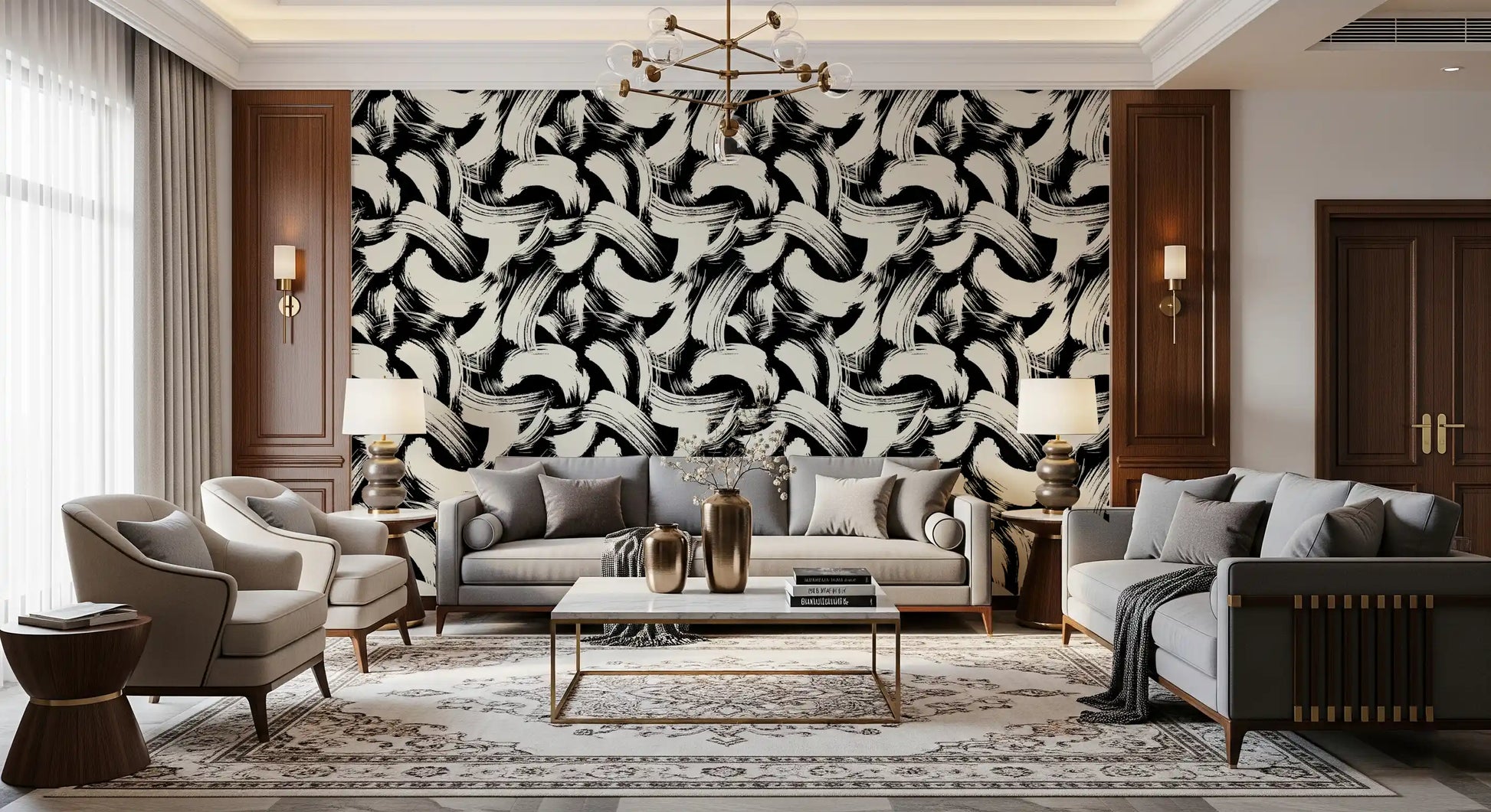 Monochrome Swirl Brushstrokes Wallpaper⁠