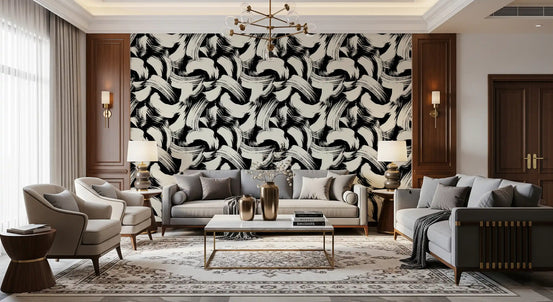 Monochrome Swirl Brushstrokes Wallpaper⁠