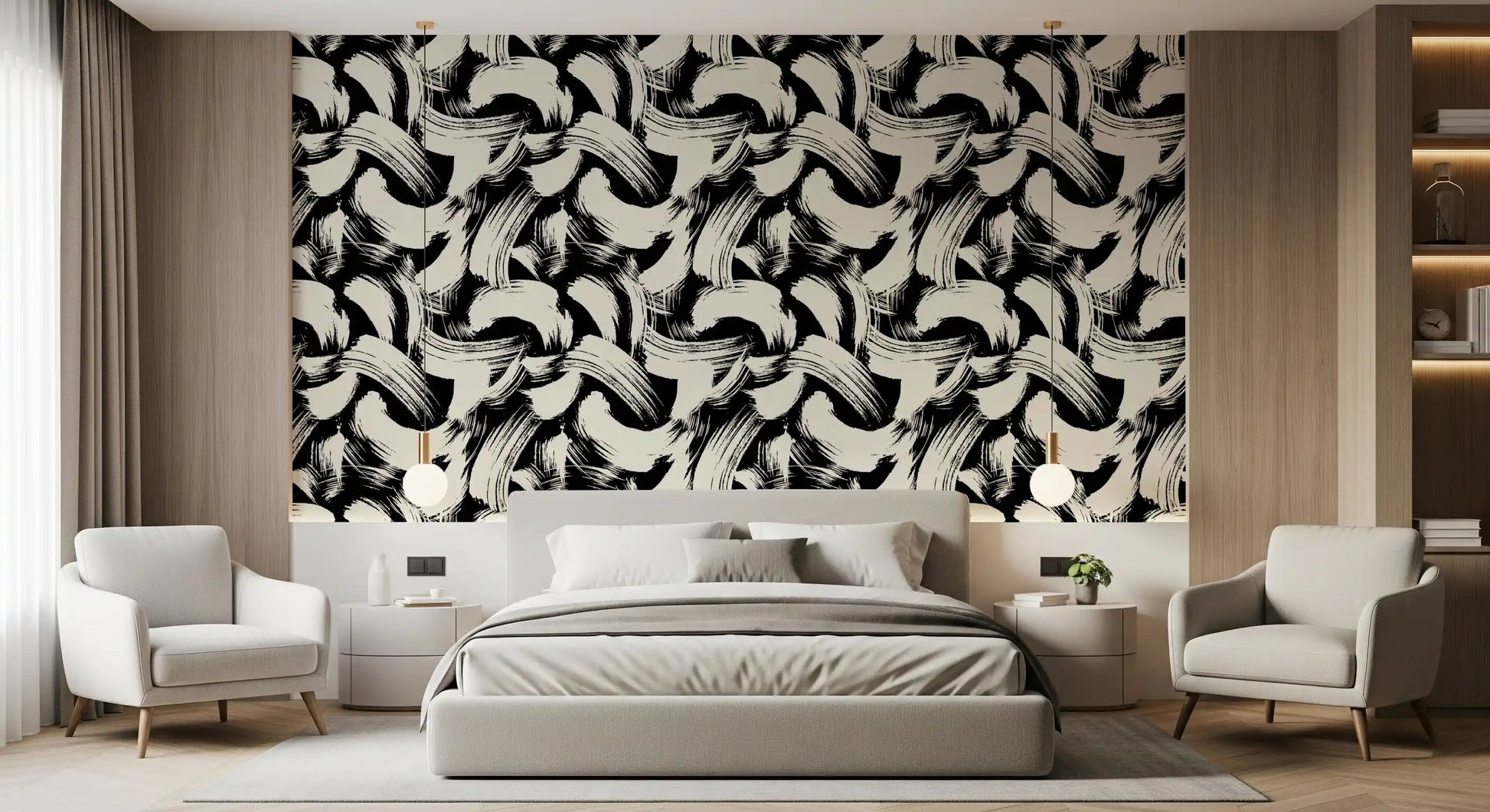 Monochrome Swirl Brushstrokes Wallpaper⁠