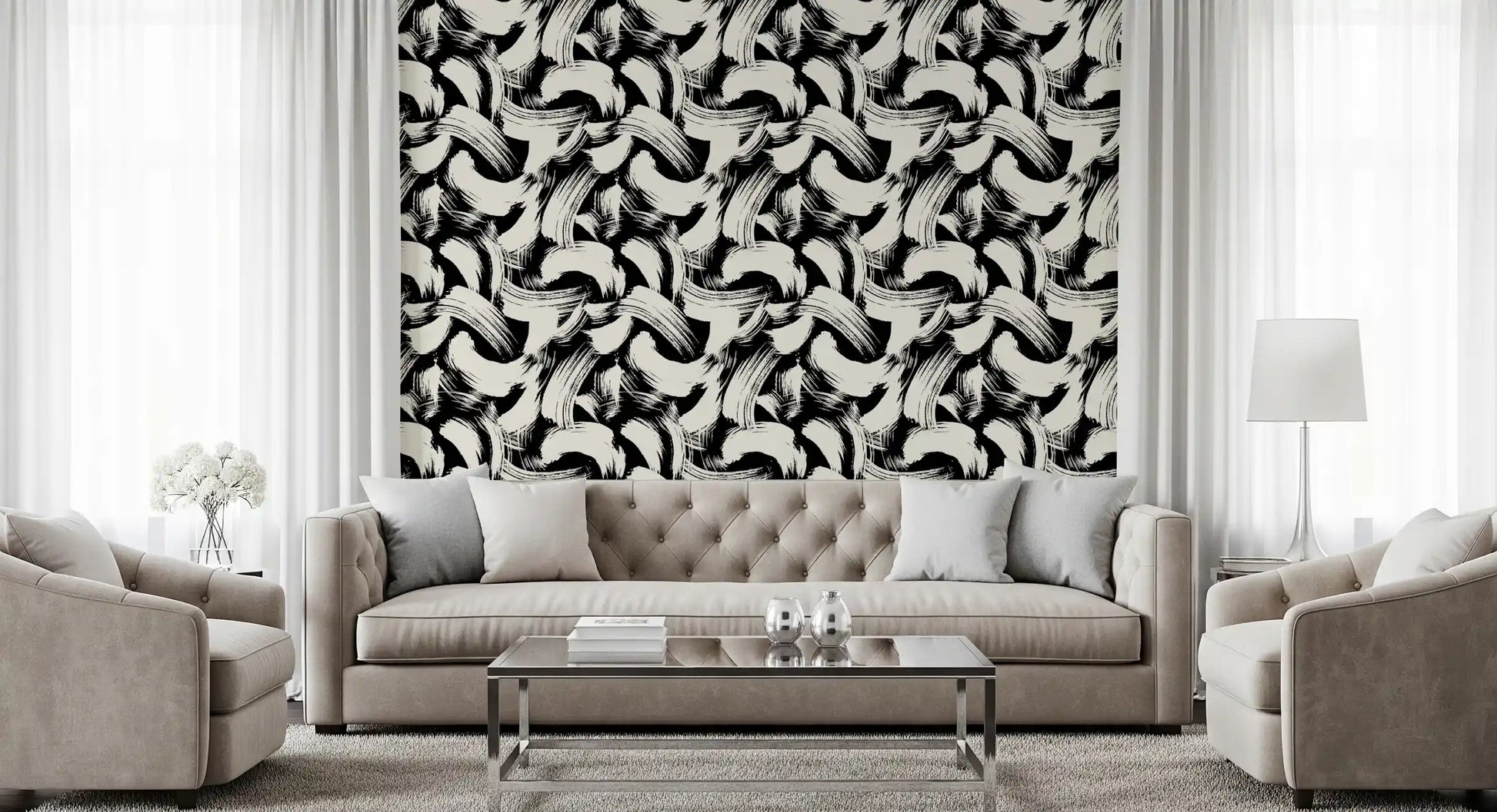 Monochrome Swirl Brushstrokes Wallpaper⁠