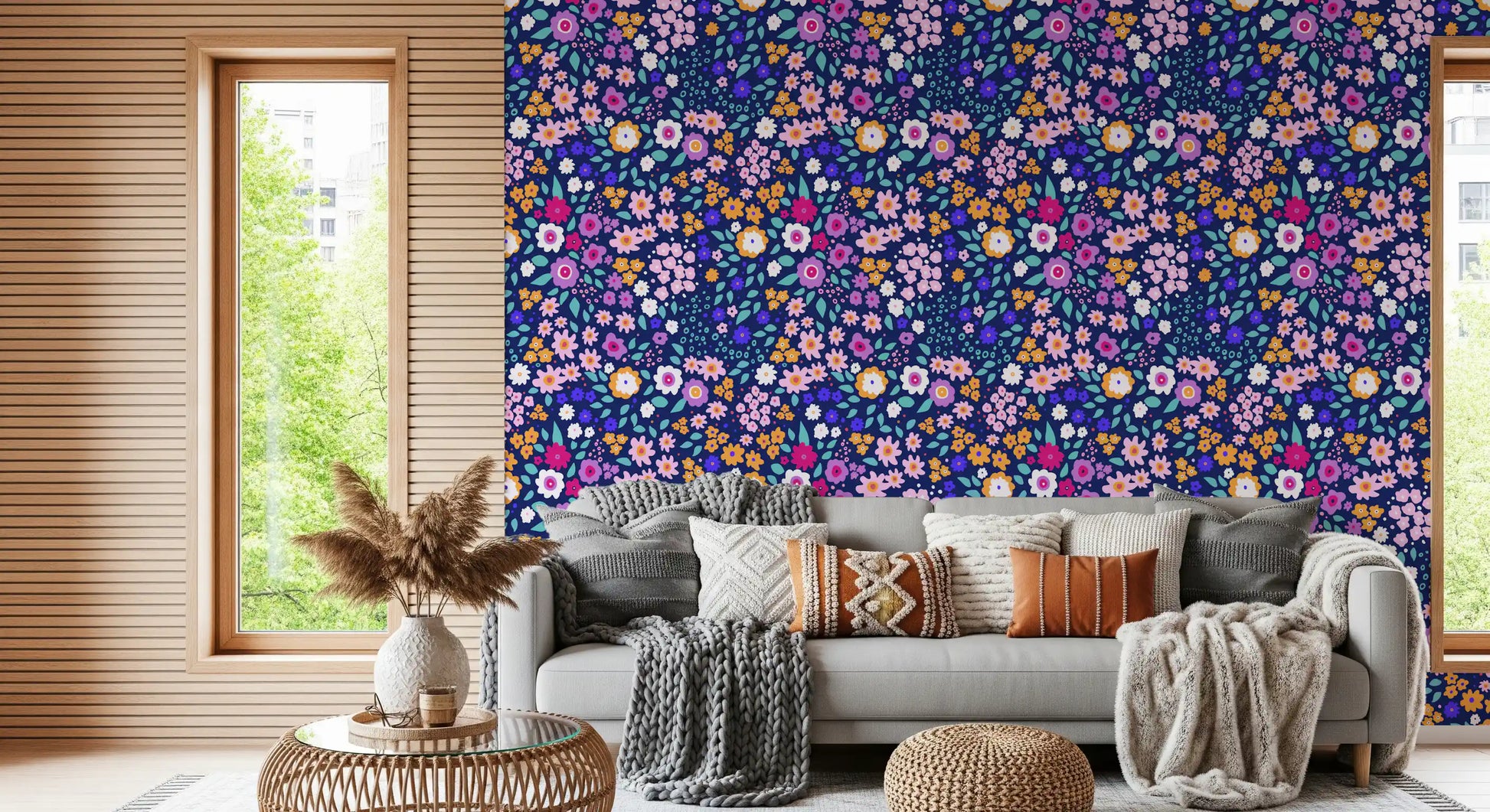 Midnight Meadow Botanical Wallpaper⁠