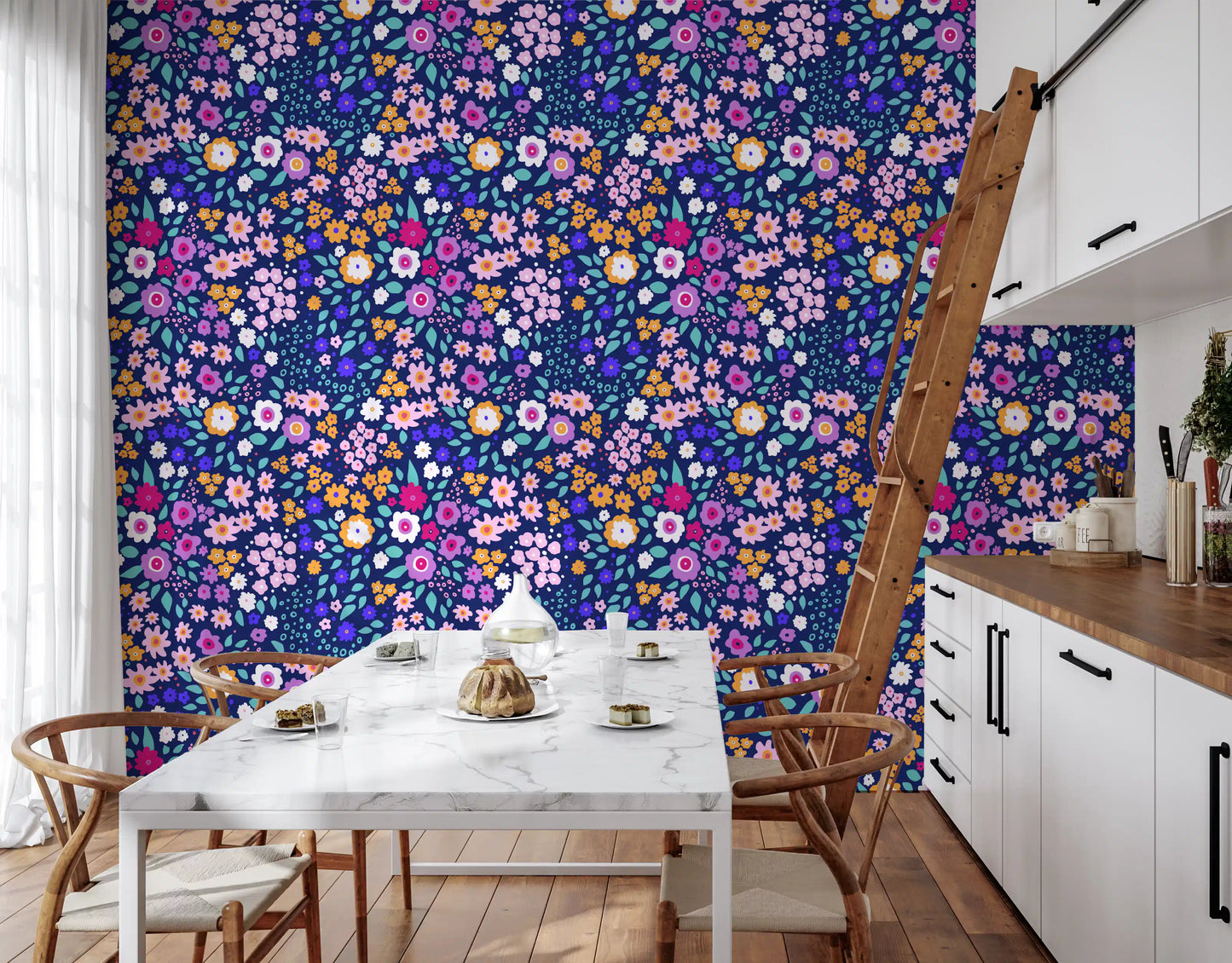 Midnight Meadow Botanical Wallpaper⁠