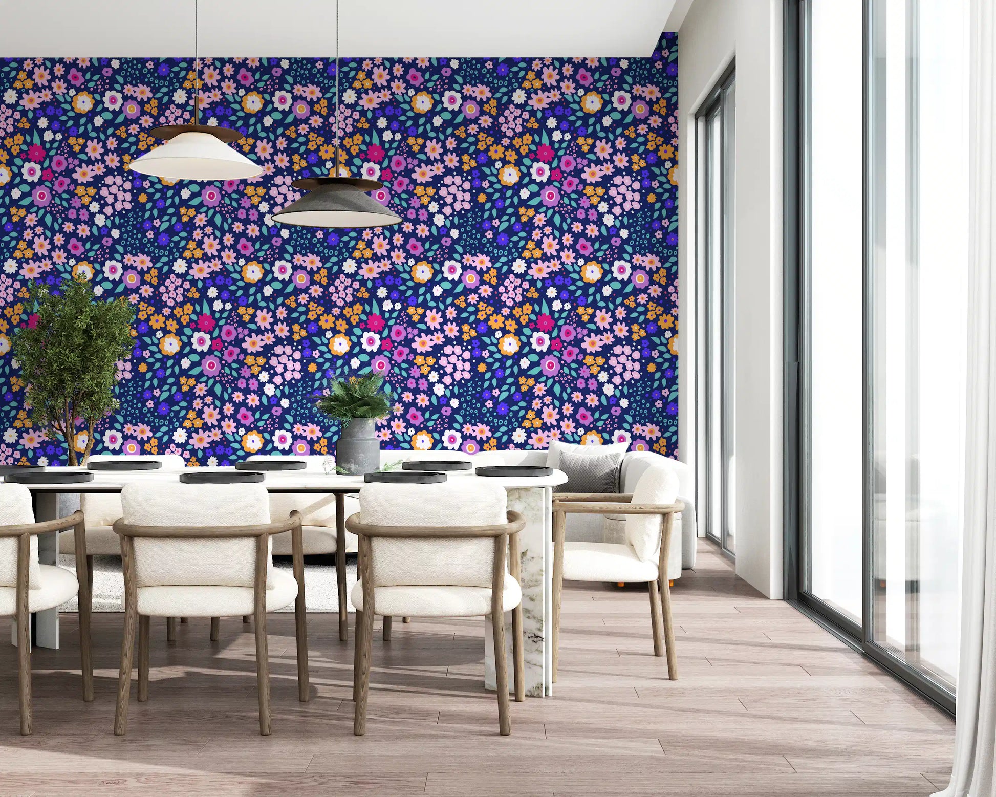 Midnight Meadow Botanical Wallpaper⁠