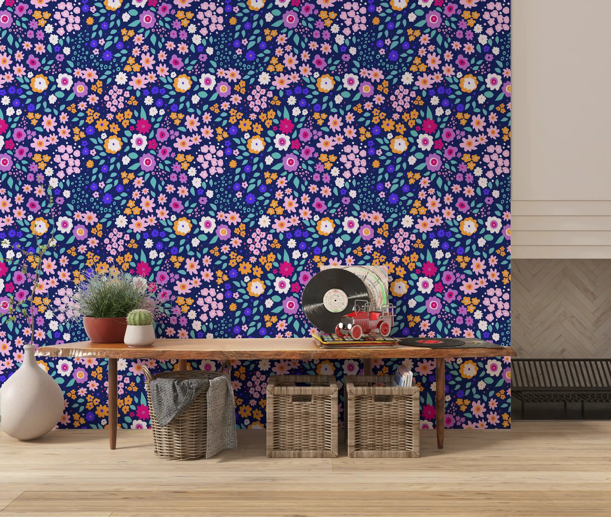 Midnight Meadow Botanical Wallpaper⁠