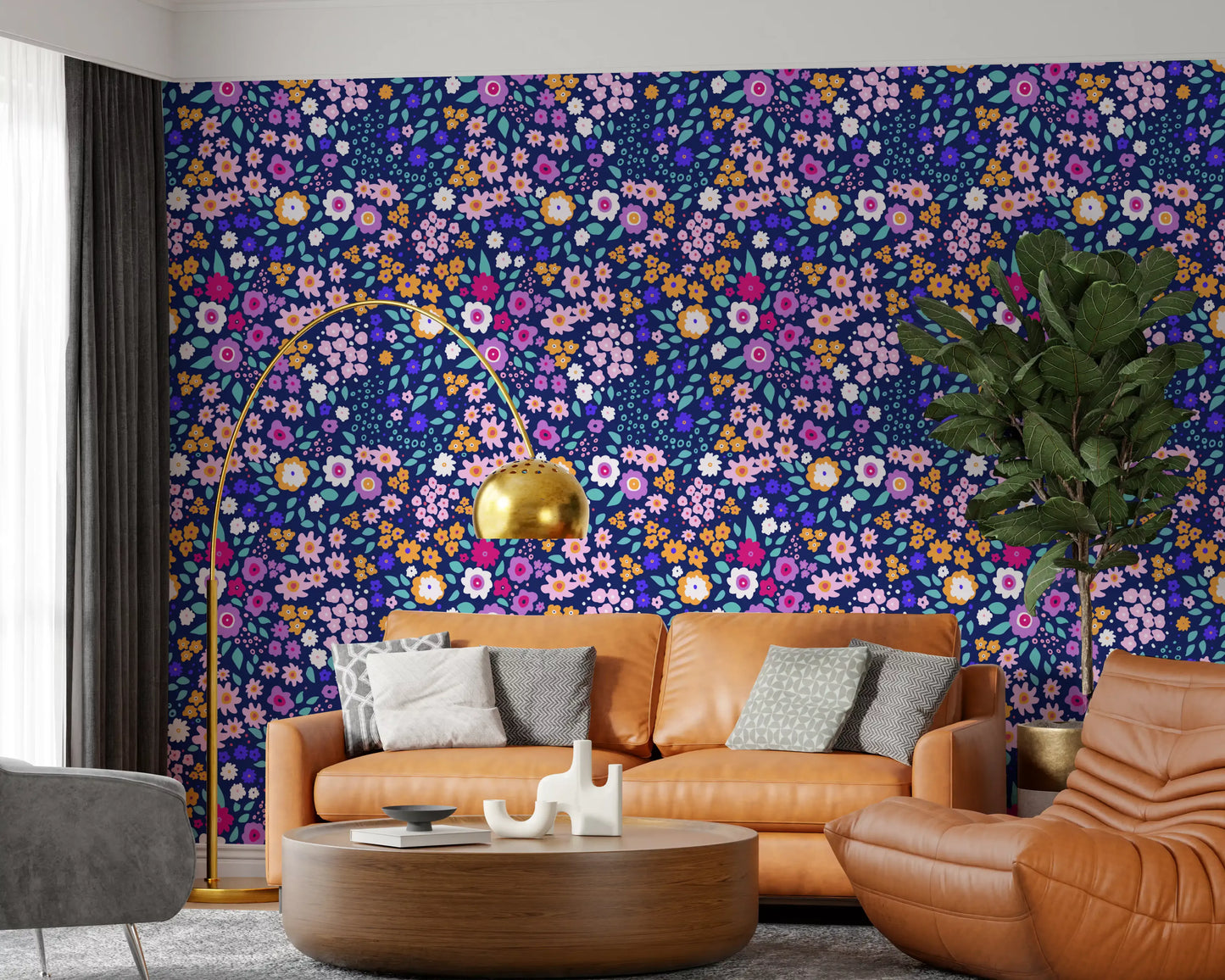 Midnight Meadow Botanical Wallpaper⁠