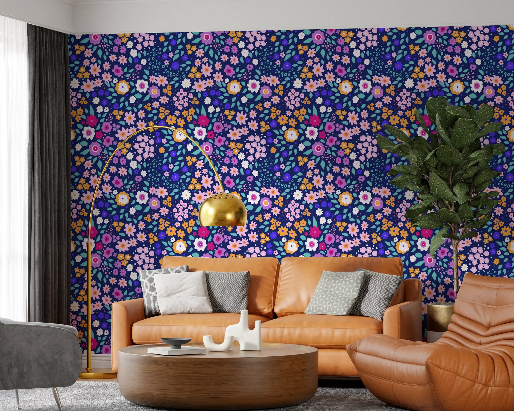 Midnight Meadow Botanical Wallpaper⁠