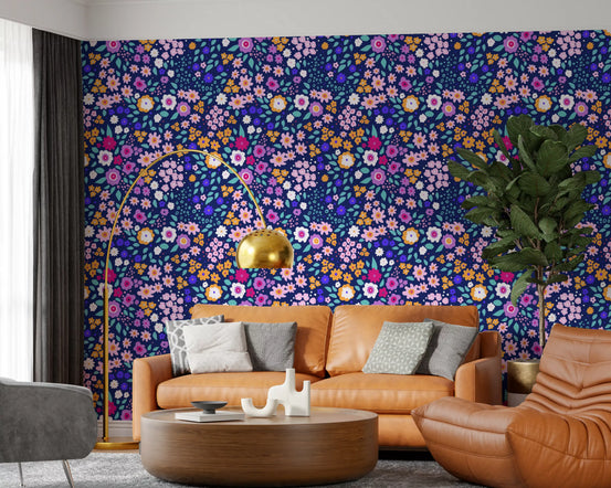 Midnight Meadow Botanical Wallpaper⁠