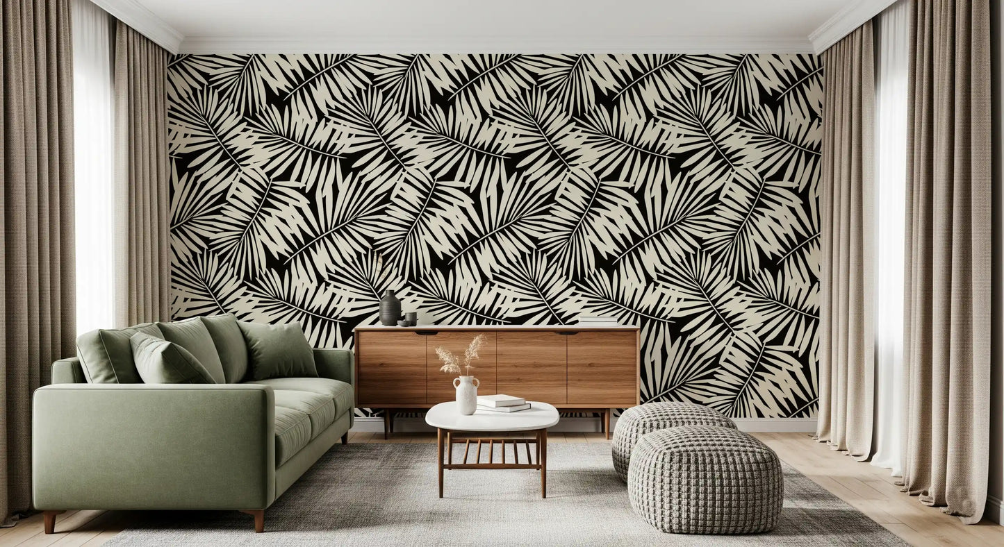 Minimalist Palm Leaf Monochrome Wallpaper⁠