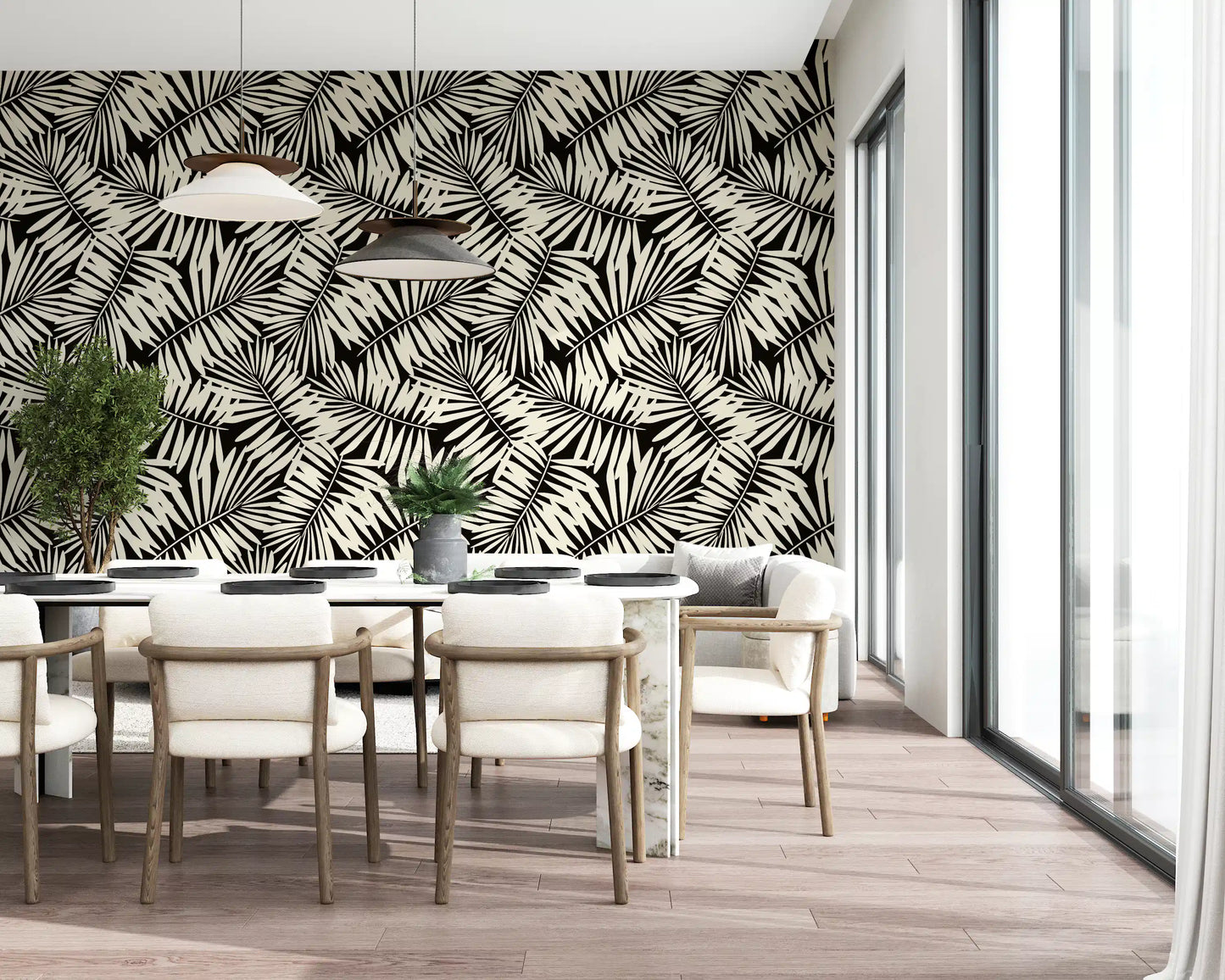 Minimalist Palm Leaf Monochrome Wallpaper⁠