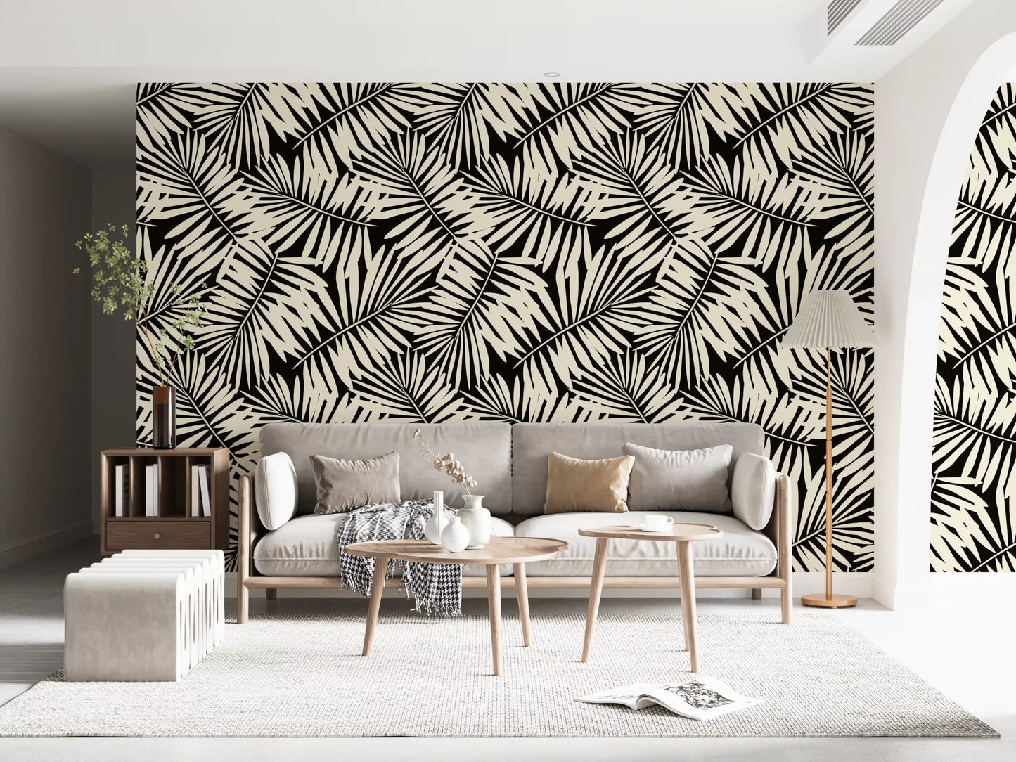 Minimalist Palm Leaf Monochrome Wallpaper⁠