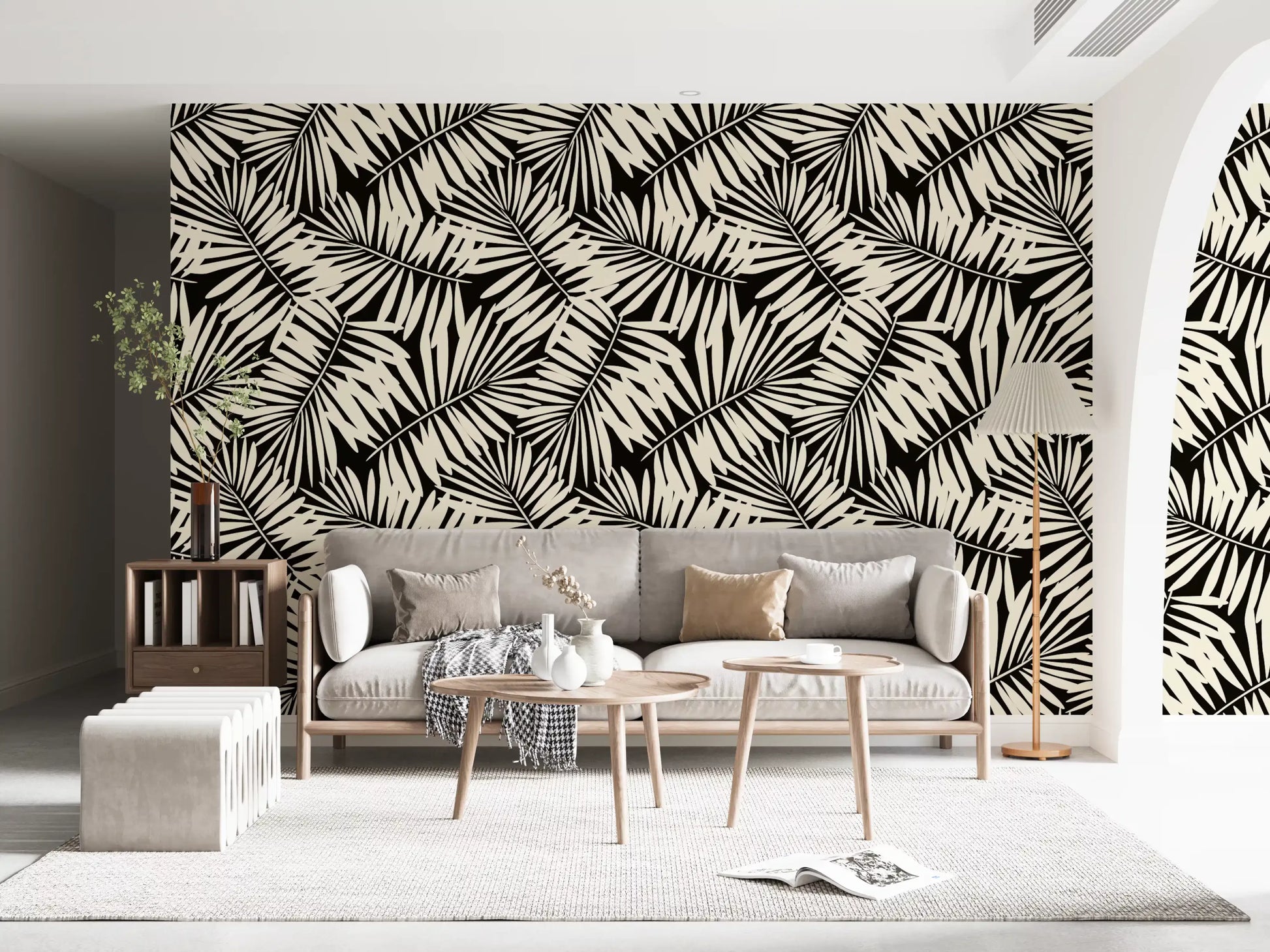 Minimalist Palm Leaf Monochrome Wallpaper⁠