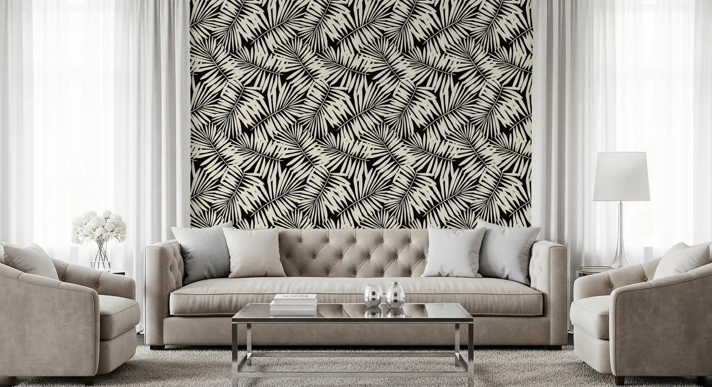 Minimalist Palm Leaf Monochrome Wallpaper⁠