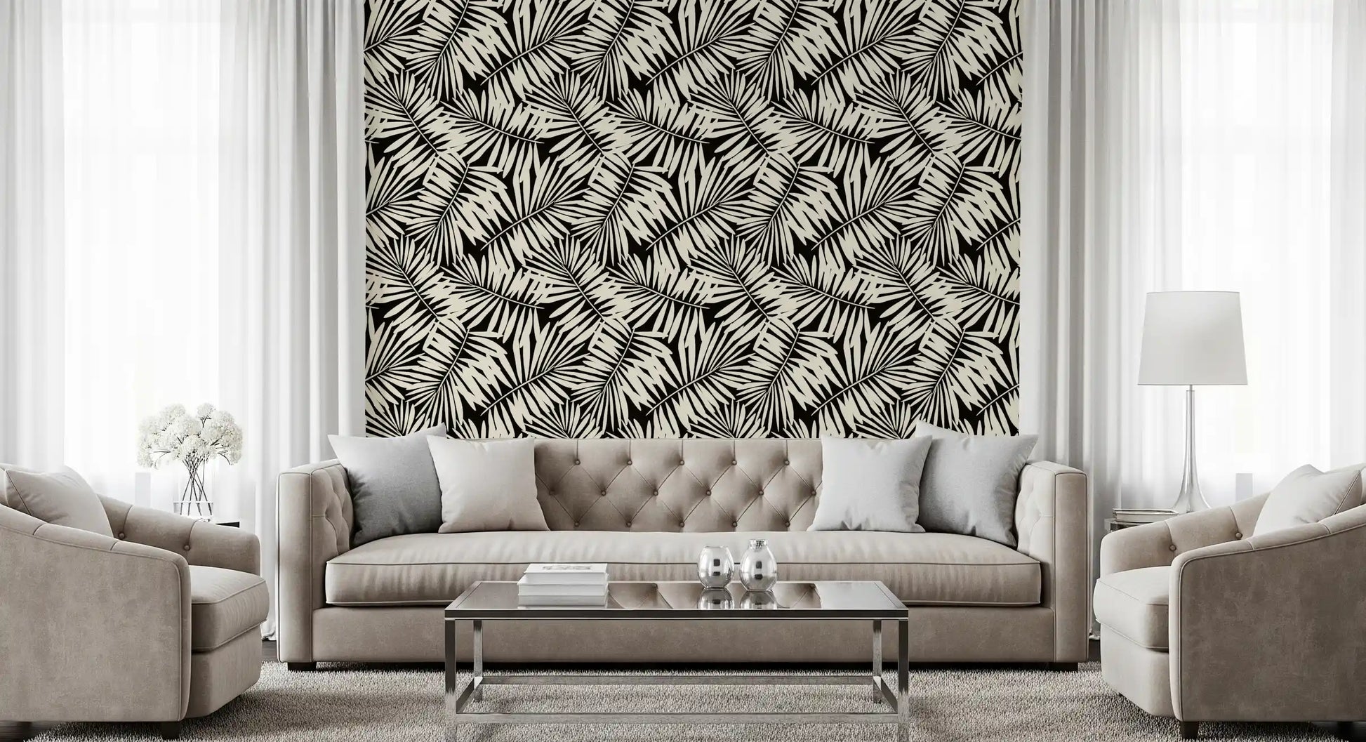 Minimalist Palm Leaf Monochrome Wallpaper⁠