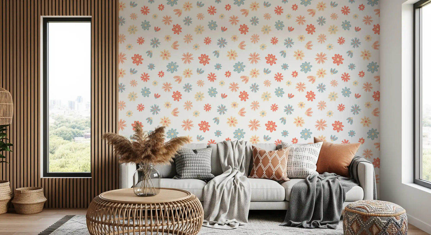 Cheerful Bloom Garden Illustration Wallpaper⁠