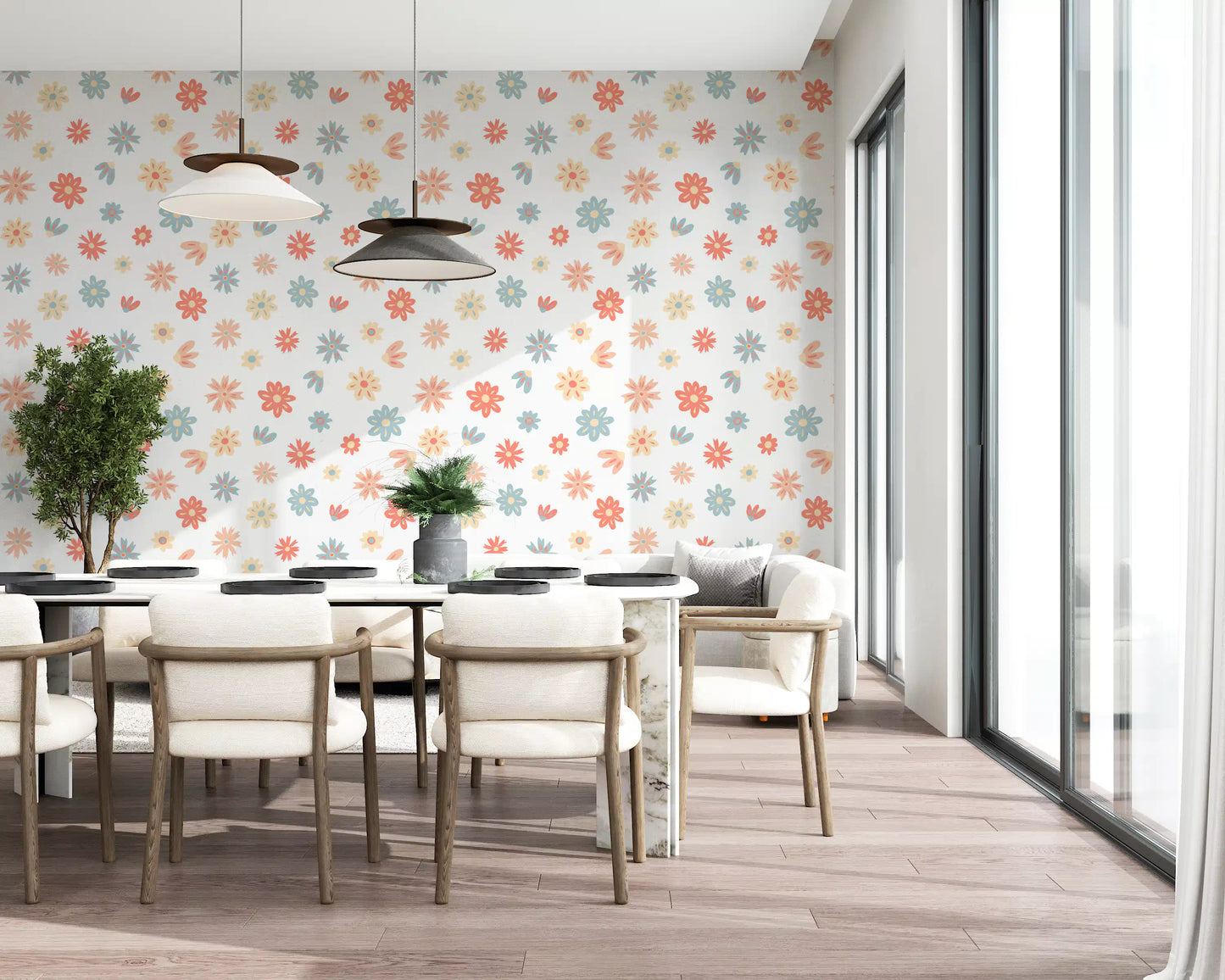 Cheerful Bloom Garden Illustration Wallpaper⁠