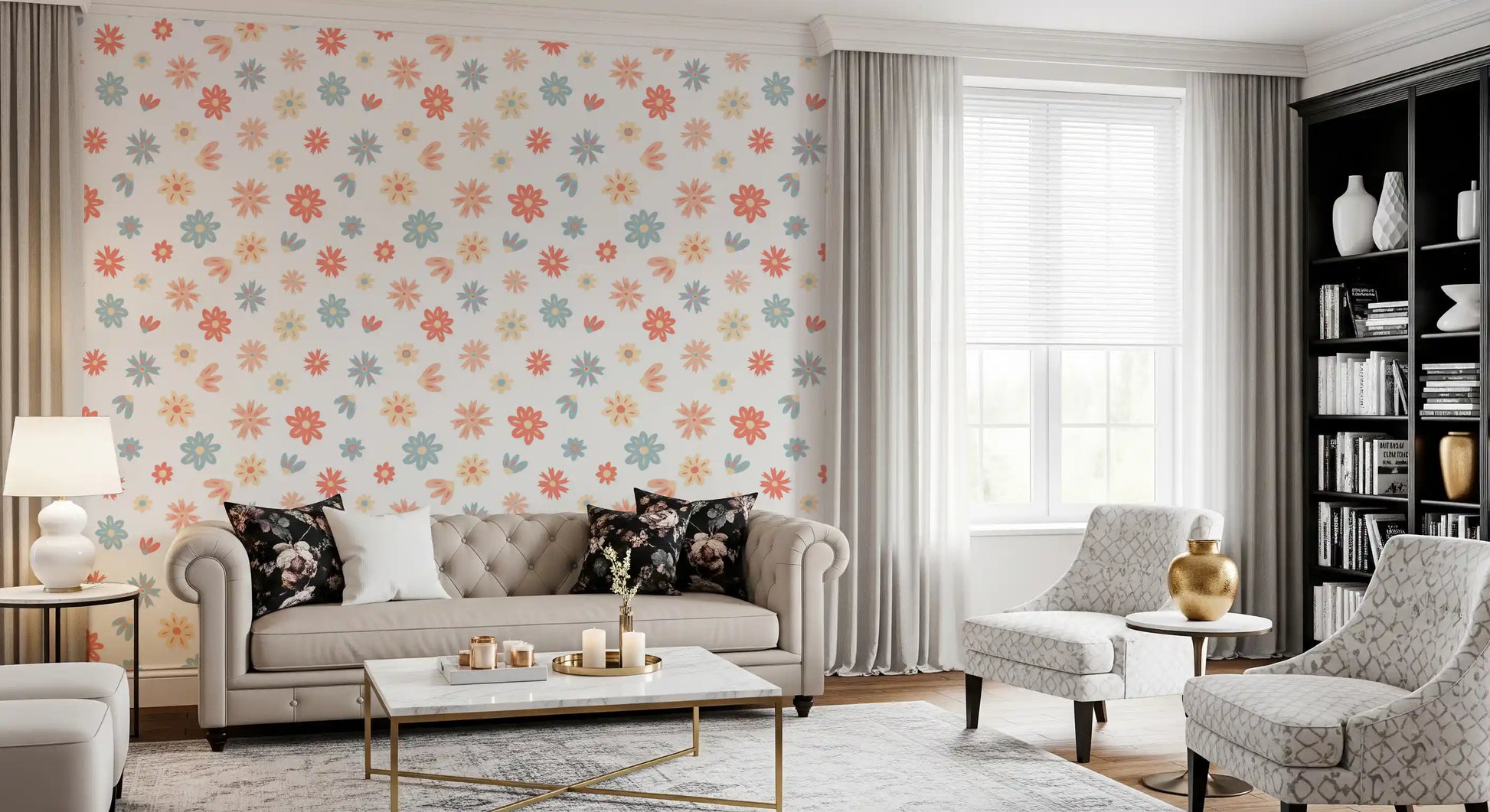 Cheerful Bloom Garden Illustration Wallpaper⁠