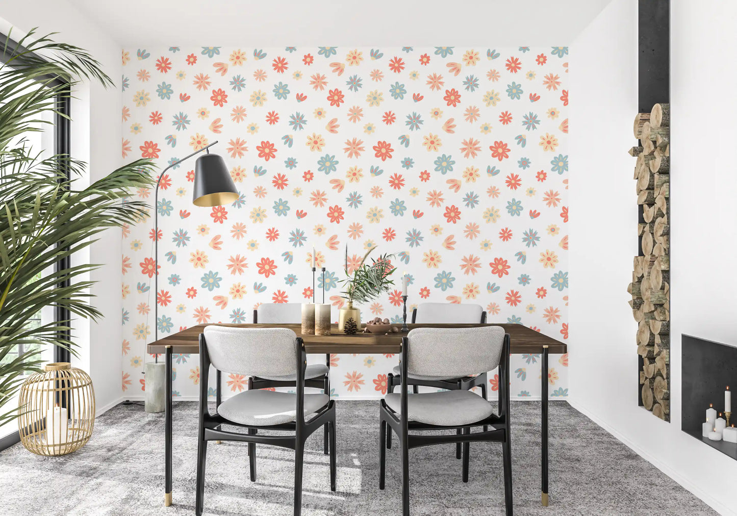 Cheerful Bloom Garden Illustration Wallpaper⁠