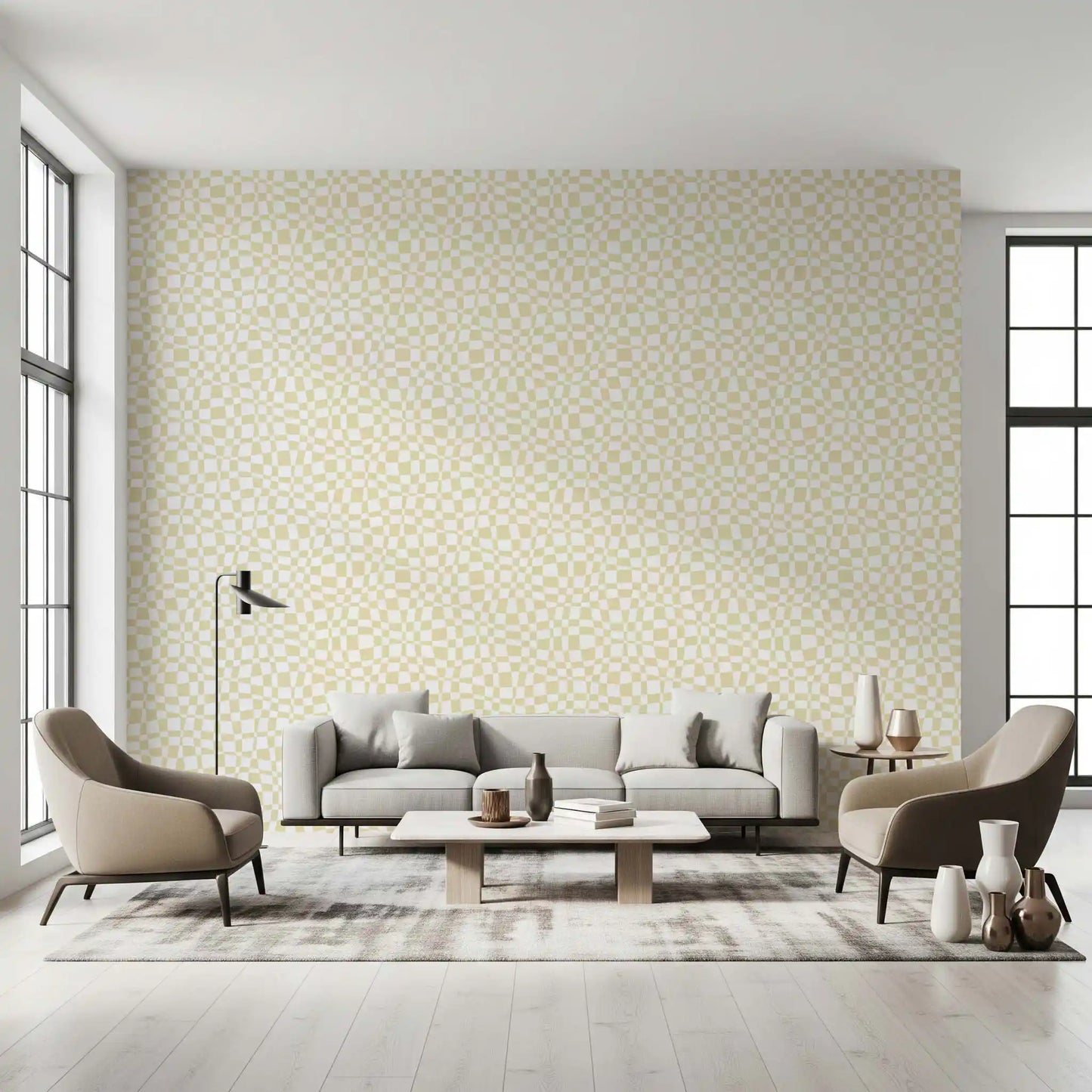 Cream and White Wavy Check Wallpaper⁠