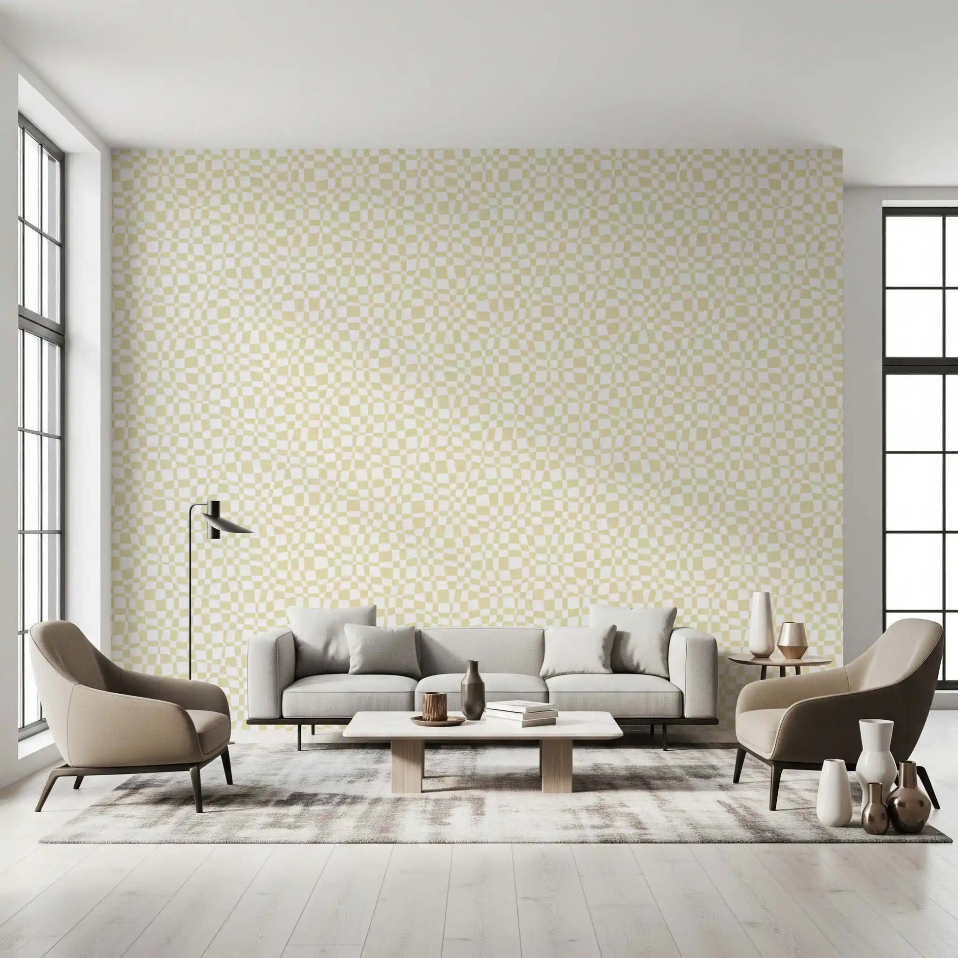 Cream and White Wavy Check Wallpaper⁠