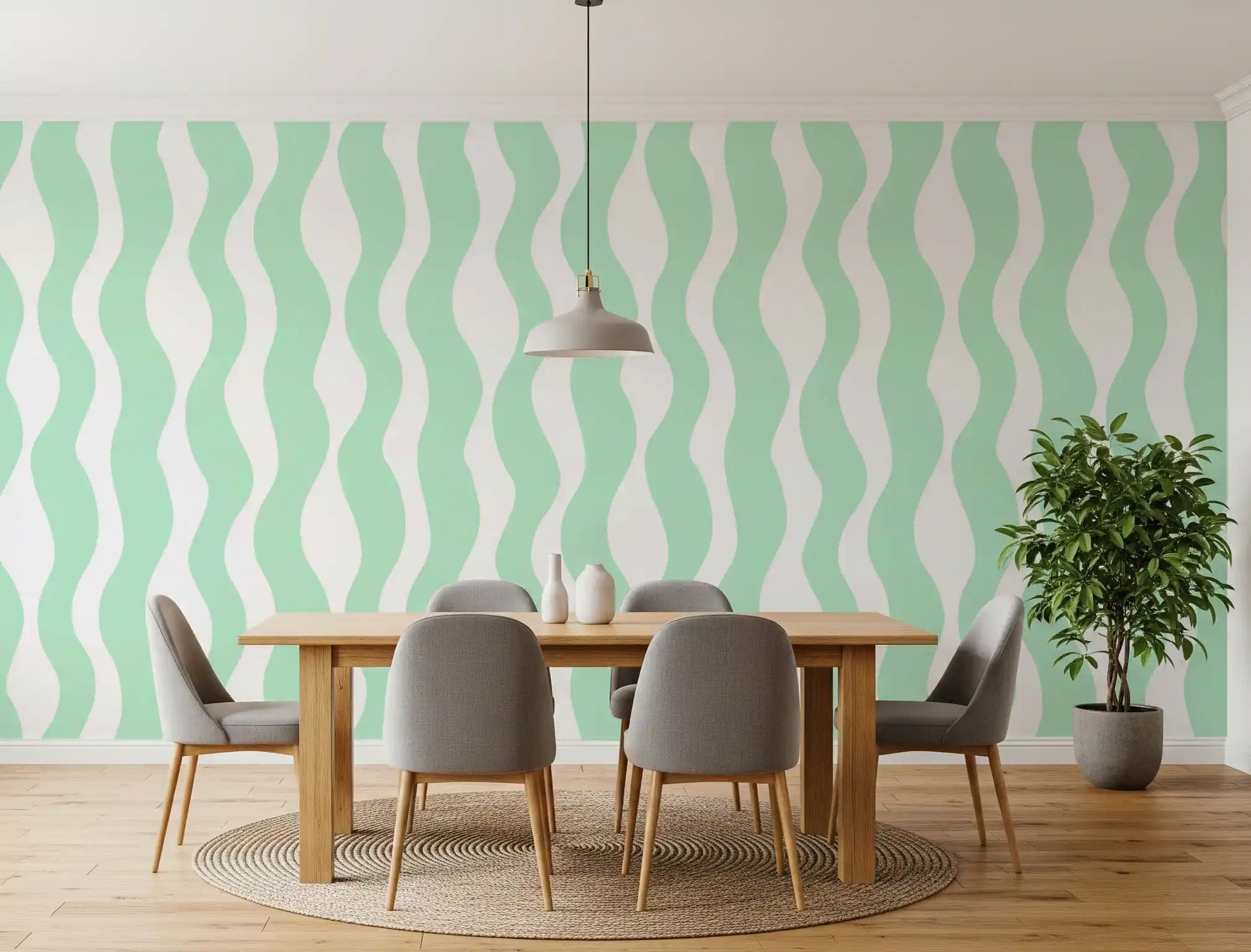 Soft Sage Wavy Vertical Stripe Wallpaper⁠