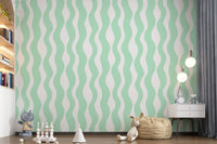 Soft Sage Wavy Vertical Stripe Wallpaper⁠
