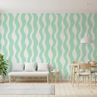 Soft Sage Wavy Vertical Stripe Wallpaper⁠