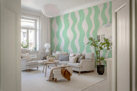 Soft Sage Wavy Vertical Stripe Wallpaper⁠