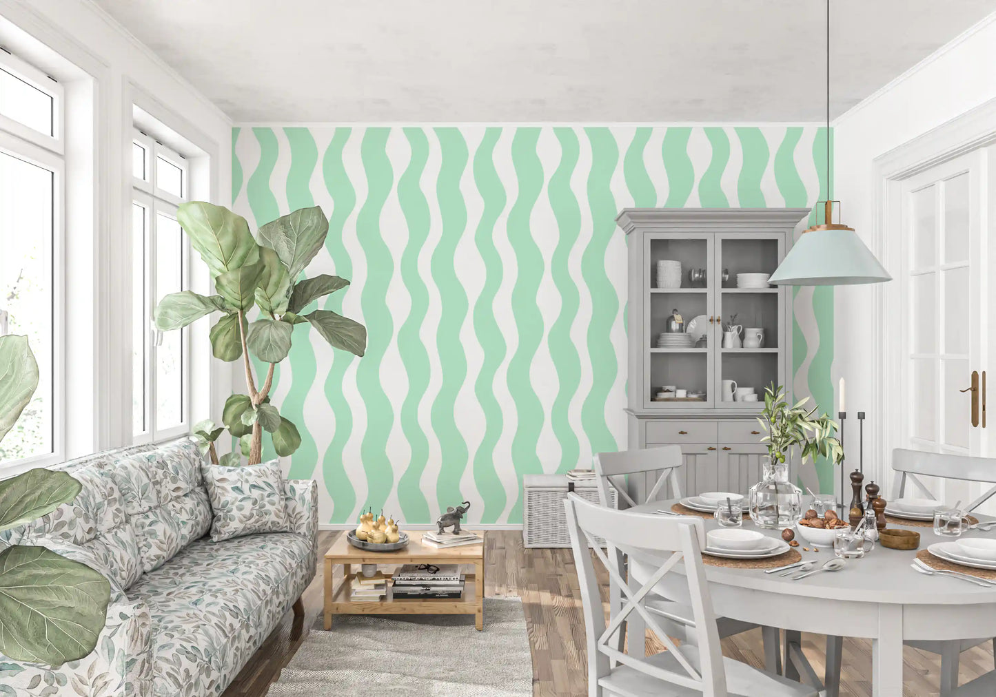 Soft Sage Wavy Vertical Stripe Wallpaper⁠