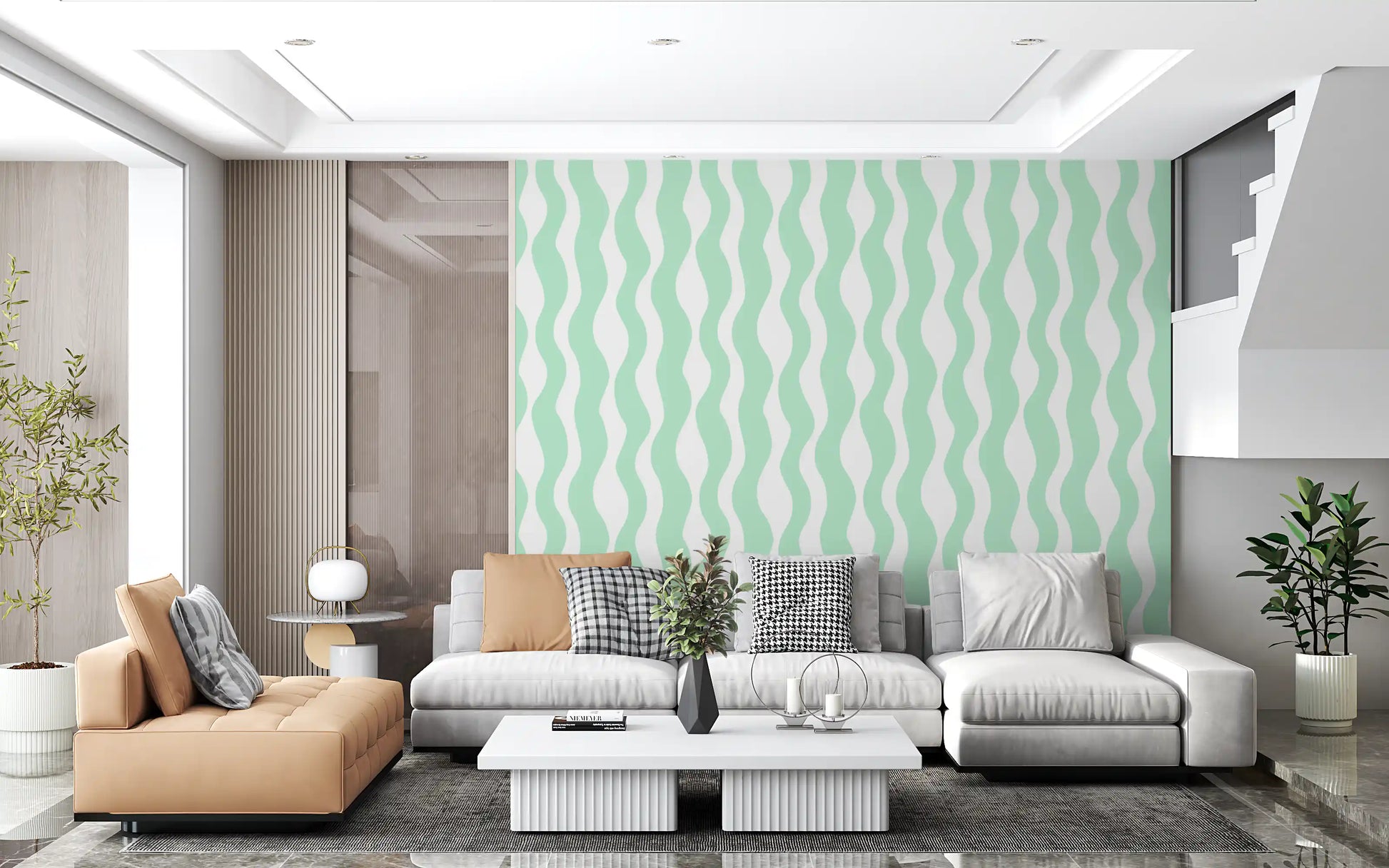 Soft Sage Wavy Vertical Stripe Wallpaper⁠
