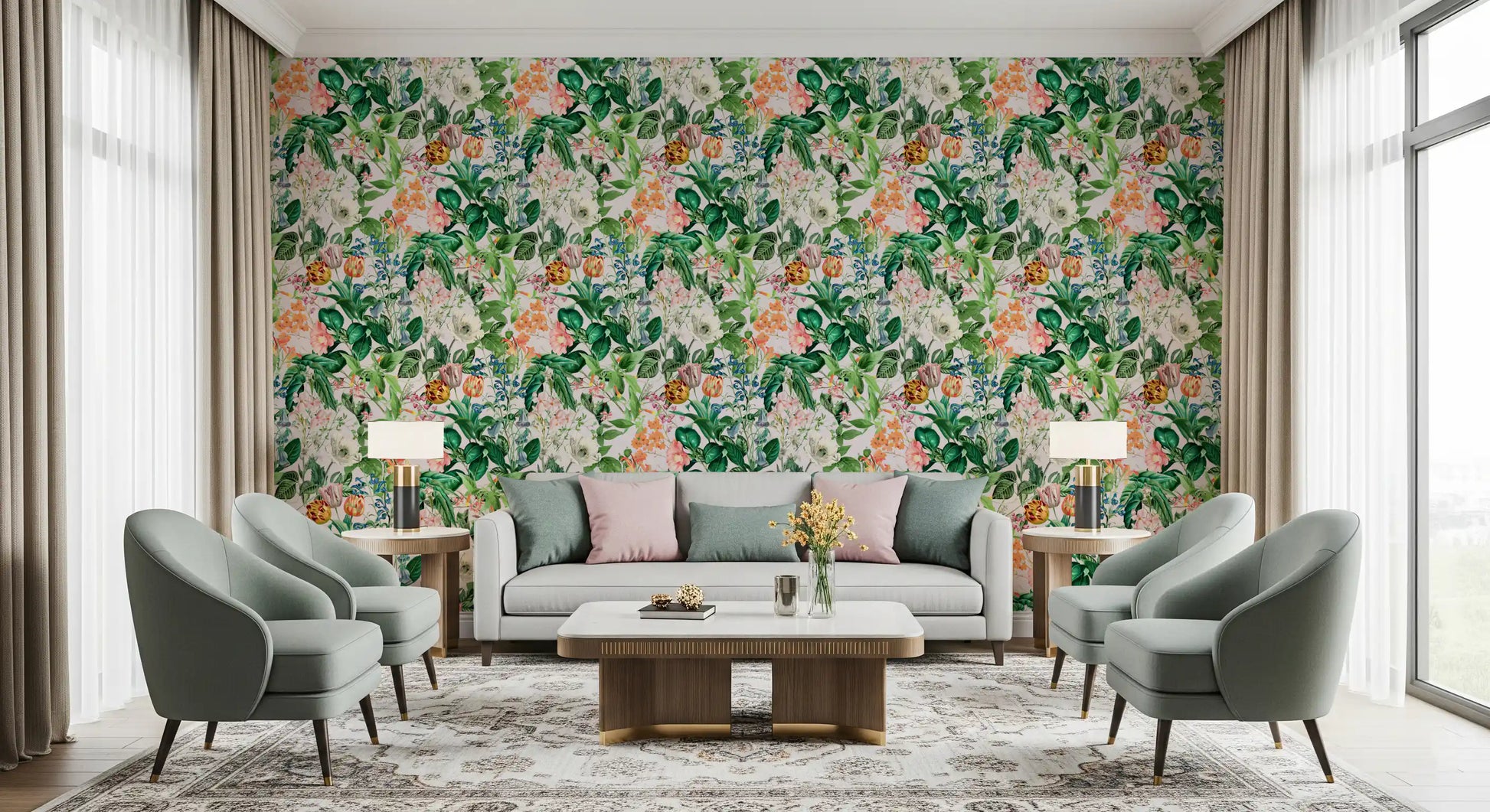 Vintage Botanical Garden Illustration Wallpaper⁠
